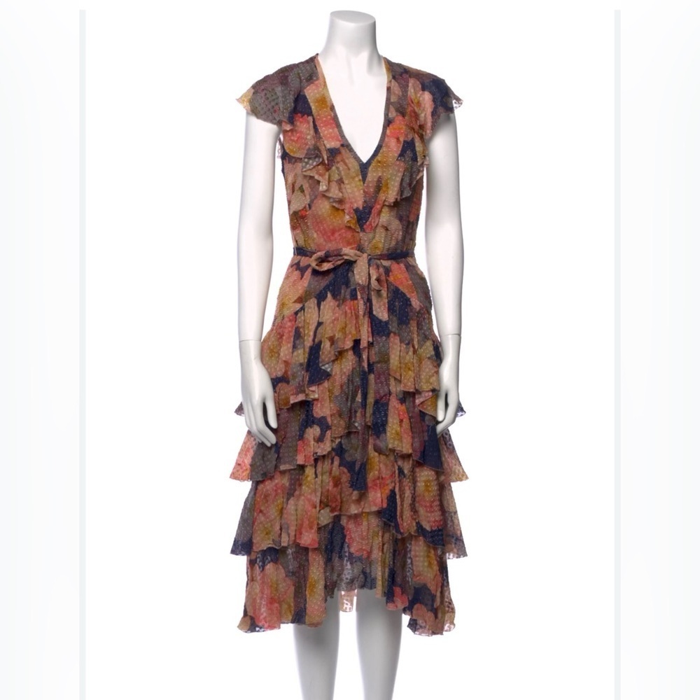 Le Superbe Floral Tiered Midi Dress - size 6 - NWT - Wild Floral - Fall Colors - Picture 9 of 10